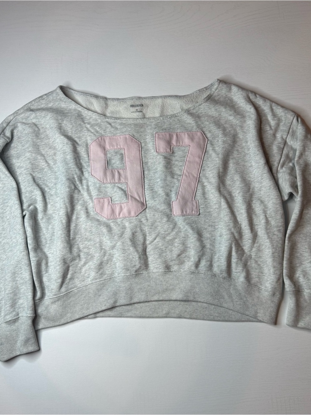 Hollister Light Gray Crop Sweatshirt with Pink '97' Applique